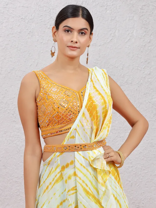 White and yellow georgette palazzo suit