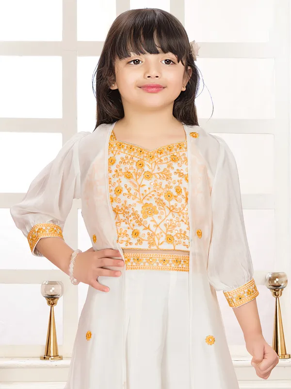 White and yellow jacket style palazzo suit