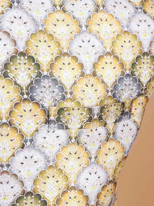 White and yellow printed cotton silk waistcoat