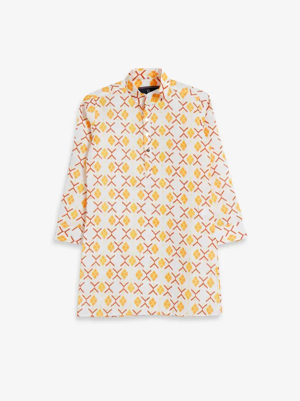 White and yellow printed kurta