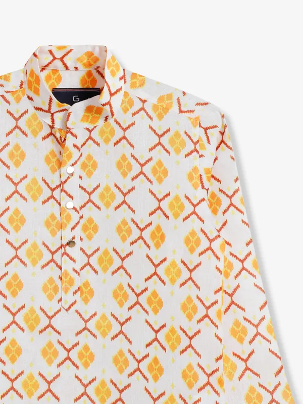 White and yellow printed kurta
