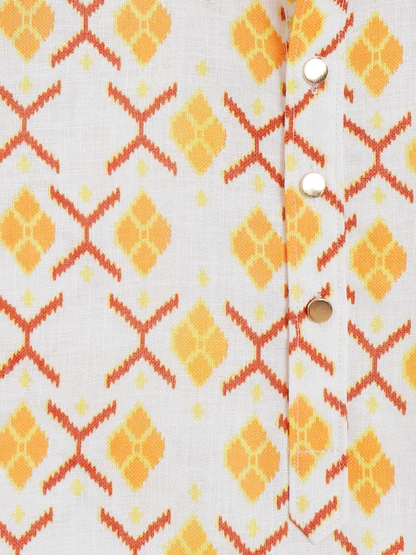 White and yellow printed kurta