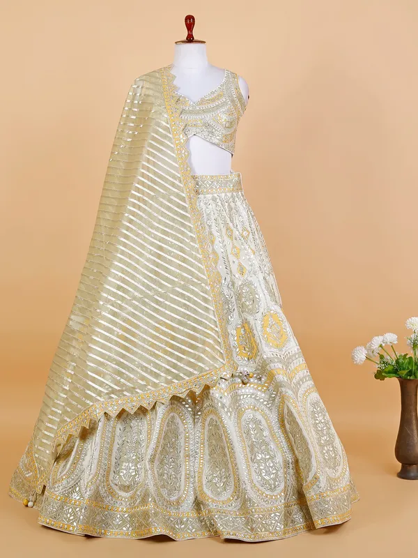 White and yellow silk lehenga choli