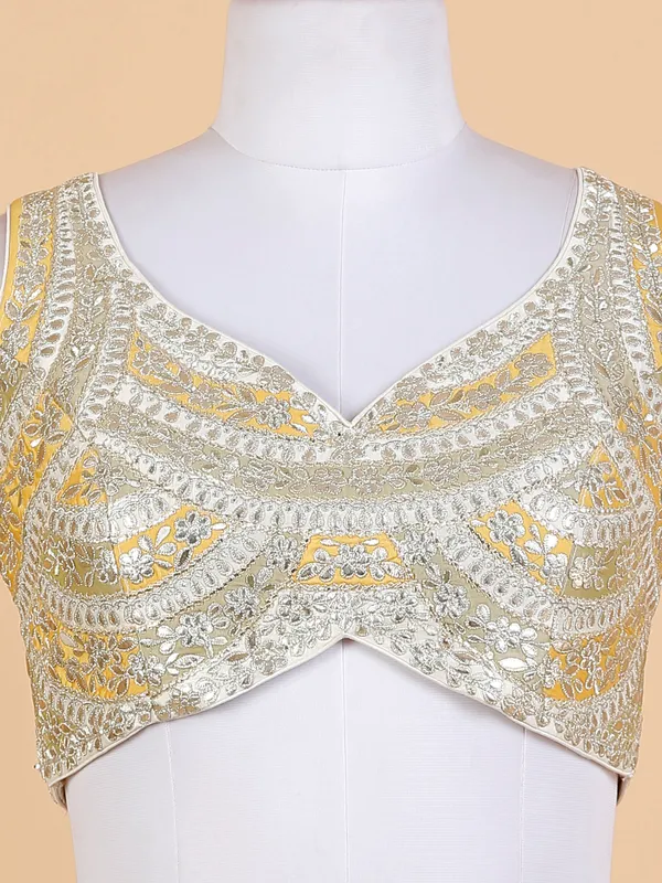White and yellow silk lehenga choli