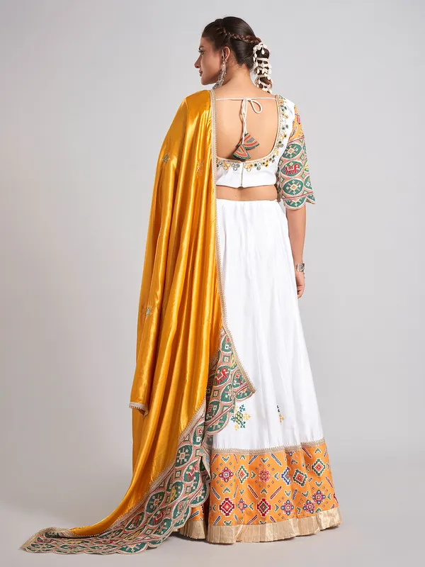 White and yellow silk navratri wear chaniya choli