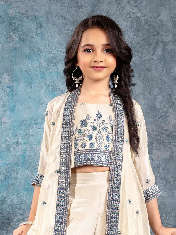 White blue jacket style palazzo salwar suit girls