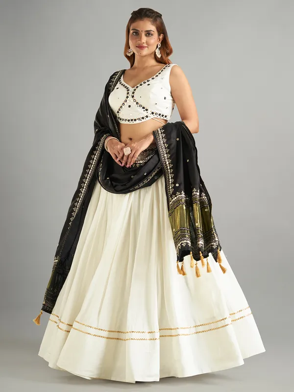 White chaniya choli with contrast dupatta