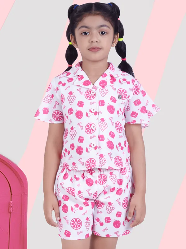 White co-ord set with pink prints