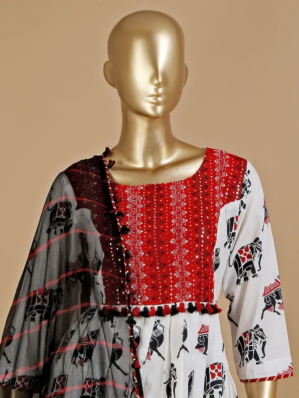 White cotton animal printed sharara suit