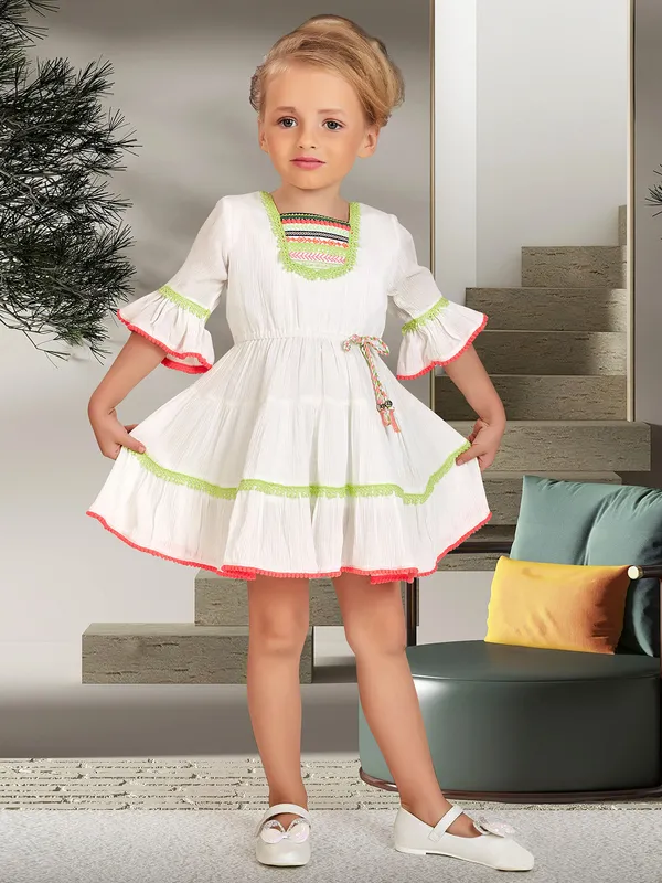 White cotton casual frock for girls