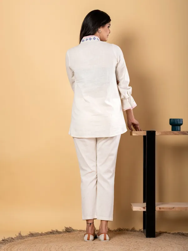 White cotton embroidered co ord set