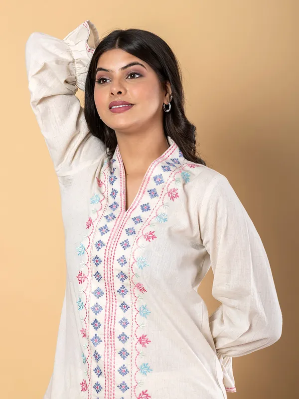White cotton embroidered co ord set