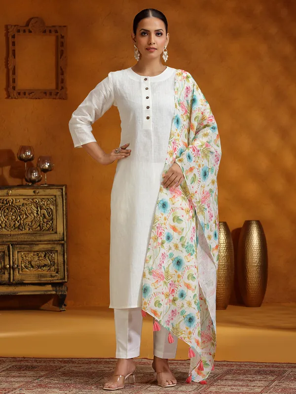 White cotton festive wear salwar suit