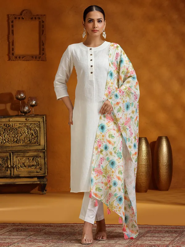 White cotton festive wear salwar suit