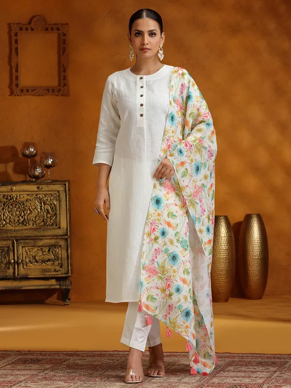 White cotton festive wear salwar suit