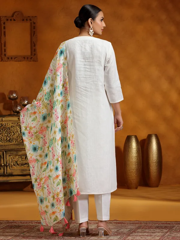 White cotton festive wear salwar suit