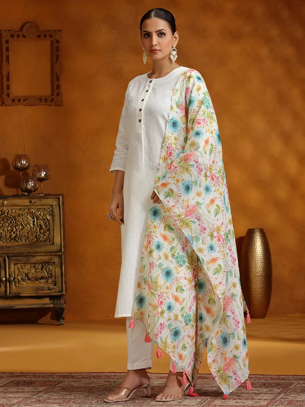 White cotton festive wear salwar suit