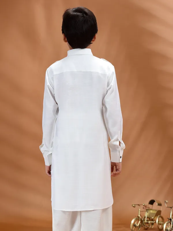 White cotton kurta for boys ceremonial wear