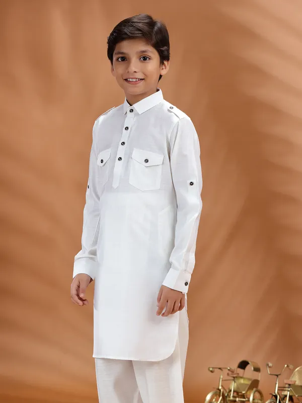 White cotton kurta for boys ceremonial wear