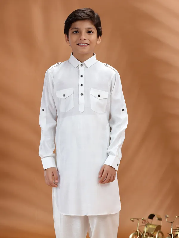 White cotton kurta for boys ceremonial wear