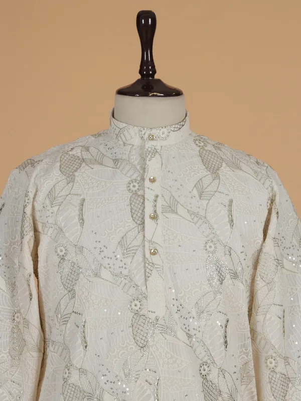 White cotton kurta jacket set for men