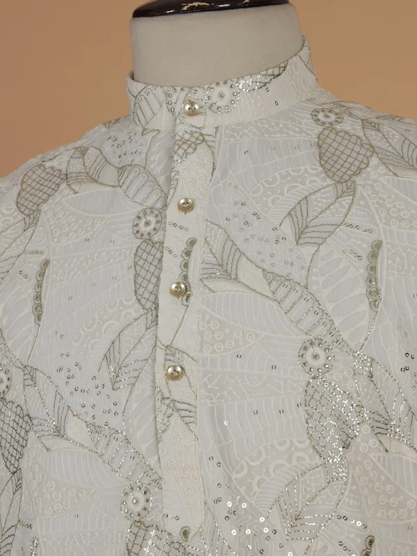 White cotton kurta jacket set for men