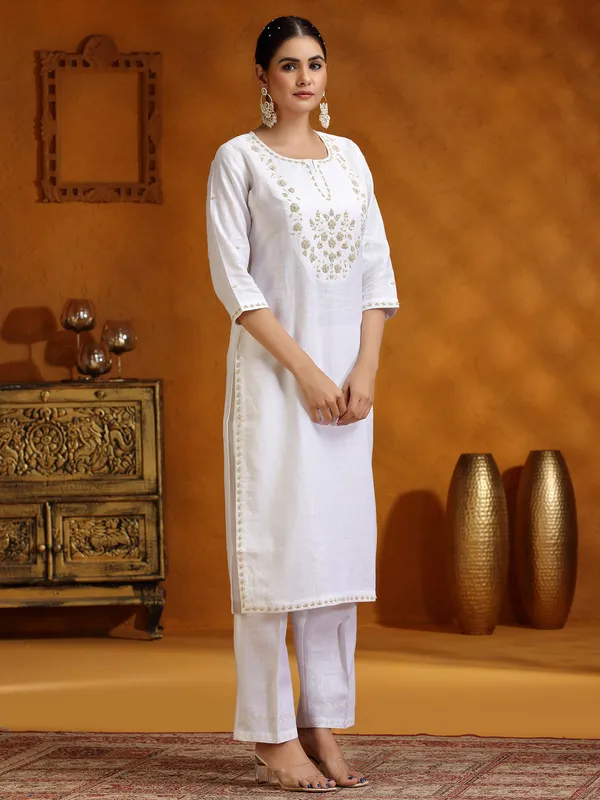 White cotton kurti set for festive wear