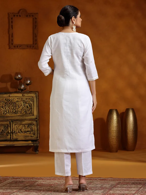 White cotton kurti set for festive wear