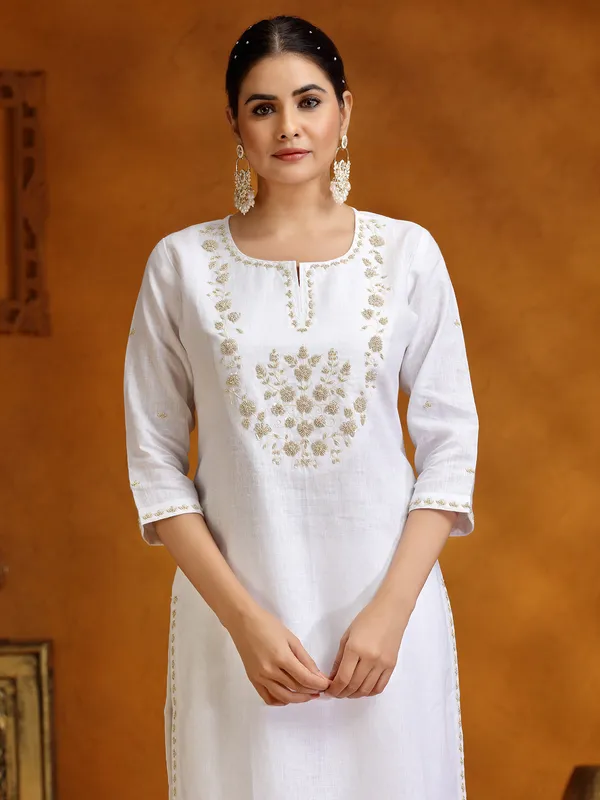 White cotton kurti set for festive wear