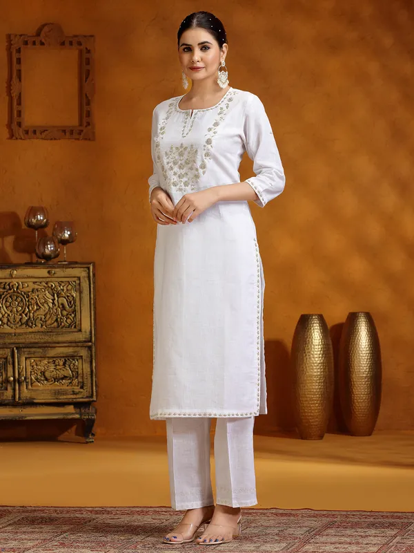White cotton kurti set for festive wear