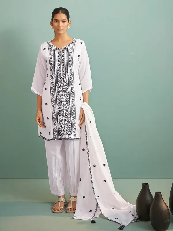 White cotton kurti set for women