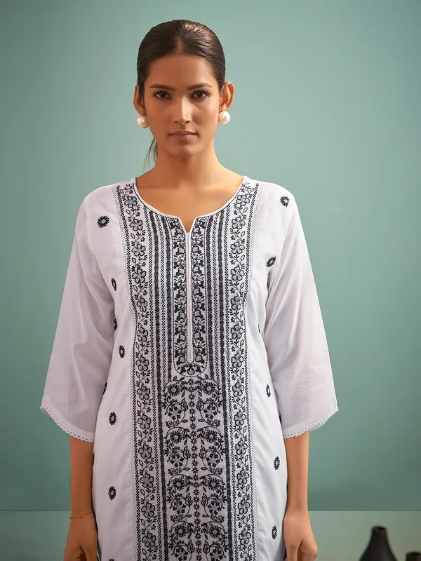 White cotton kurti set for women