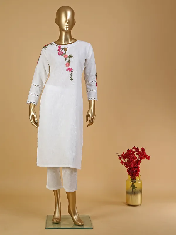 White cotton kurti set with dupatta
