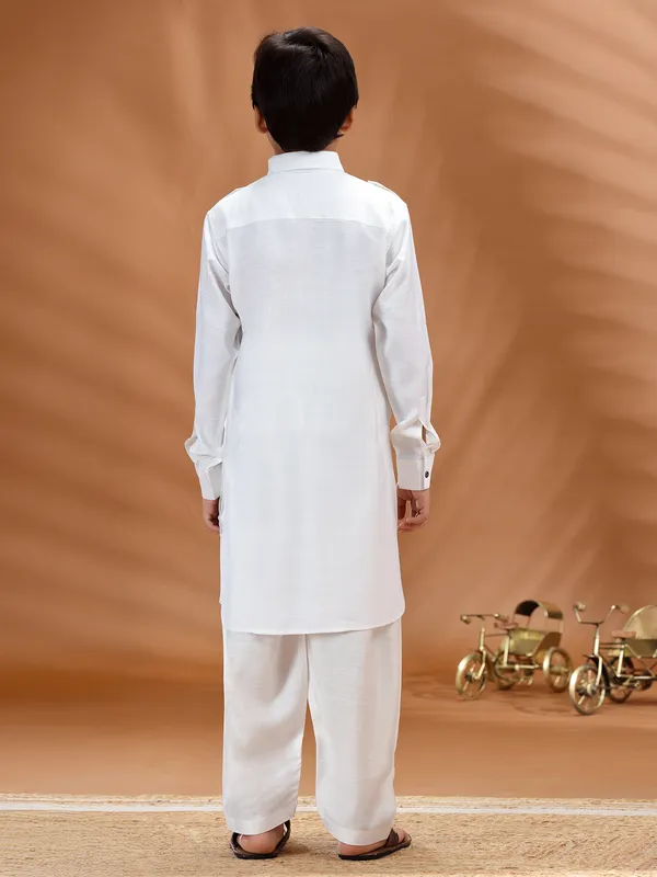 White cotton pathani kurta pant set