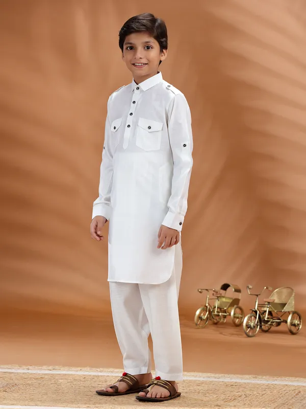 White cotton pathani kurta pant set