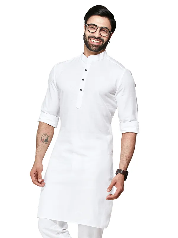 White cotton plain  Men Kurta pajama