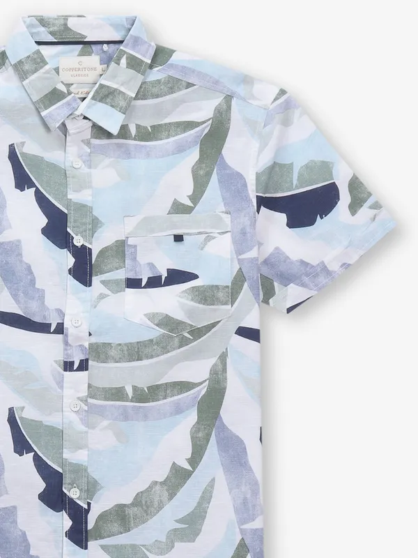 White cotton printed shirt for mens