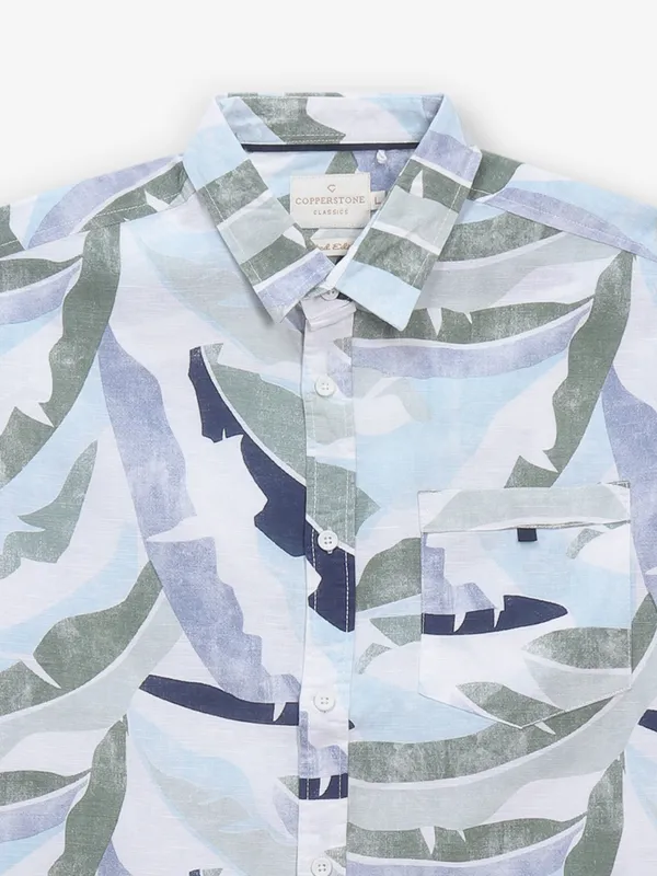 White cotton printed shirt for mens