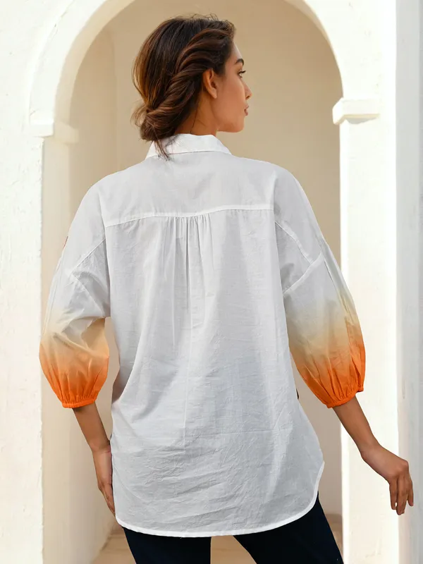 White cotton printed shirt for women