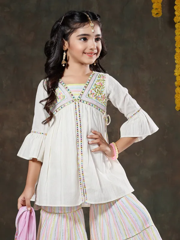 White cotton sharara suit with dupatta