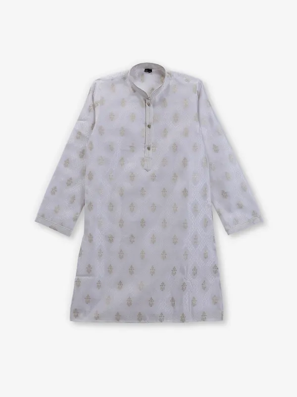 White cotton silk boys kurta set with zar work