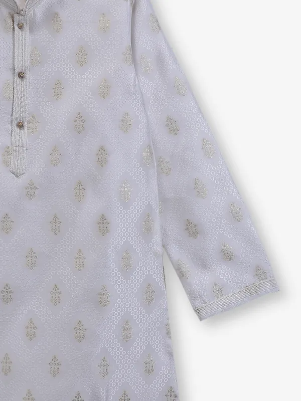 White cotton silk boys kurta set with zar work