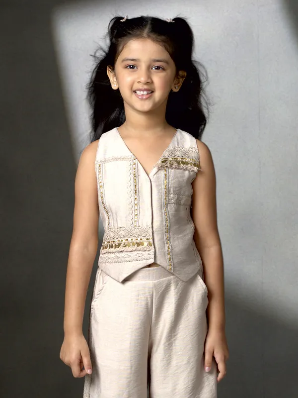 White cotton silk coin work palazzo set