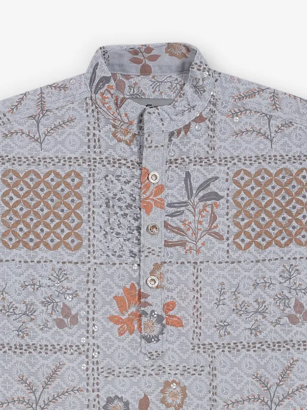 White cotton silk embroidery and sequins kurta
