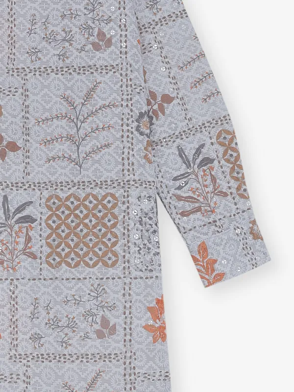 White cotton silk embroidery and sequins kurta