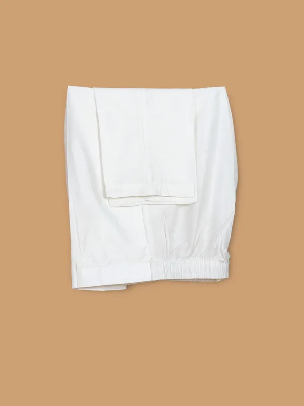 White cotton silk fesitve style kurta suit in embroidery