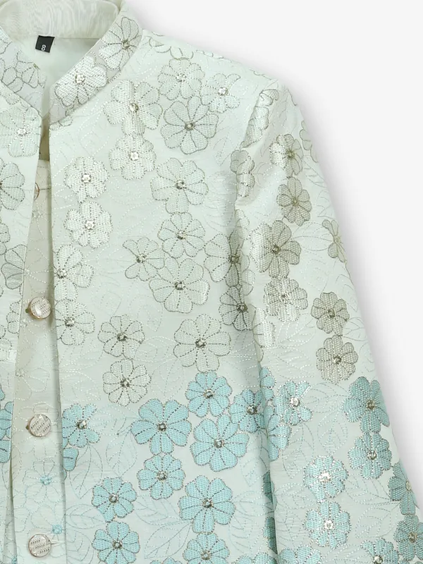 White cotton silk indo-western setfor boys
