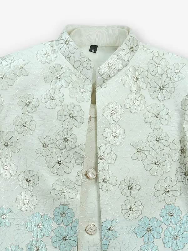 White cotton silk indo-western setfor boys