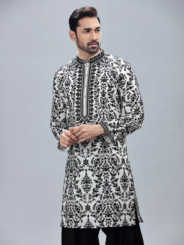 White cotton silk kurta set with matching patiyala