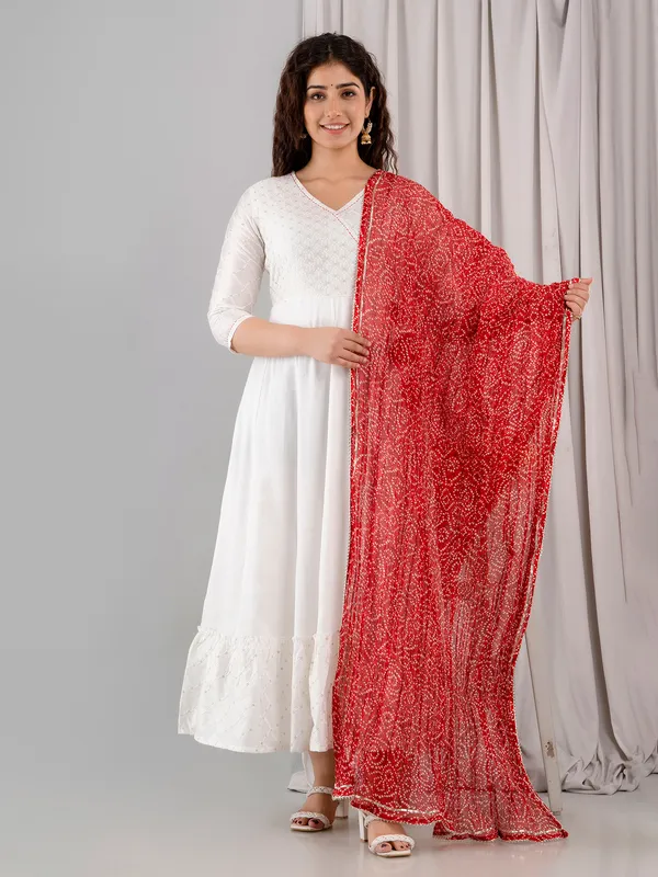 White cotton silk kurti with dupatta